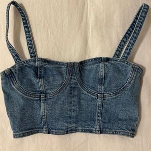 Denim Forum Cecily Denim Bustier Crop Top - S